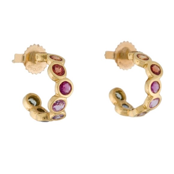 IPPOLITA 18K 750 YELLOW GOLD SAPPHIRE STARLET HUGGIE HOOP EARRINGS - Picture 1 of 10
